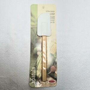 Vintage Rubbermaid 9.5 Inch Spatula Wood Handle White Scraper Made in USA New